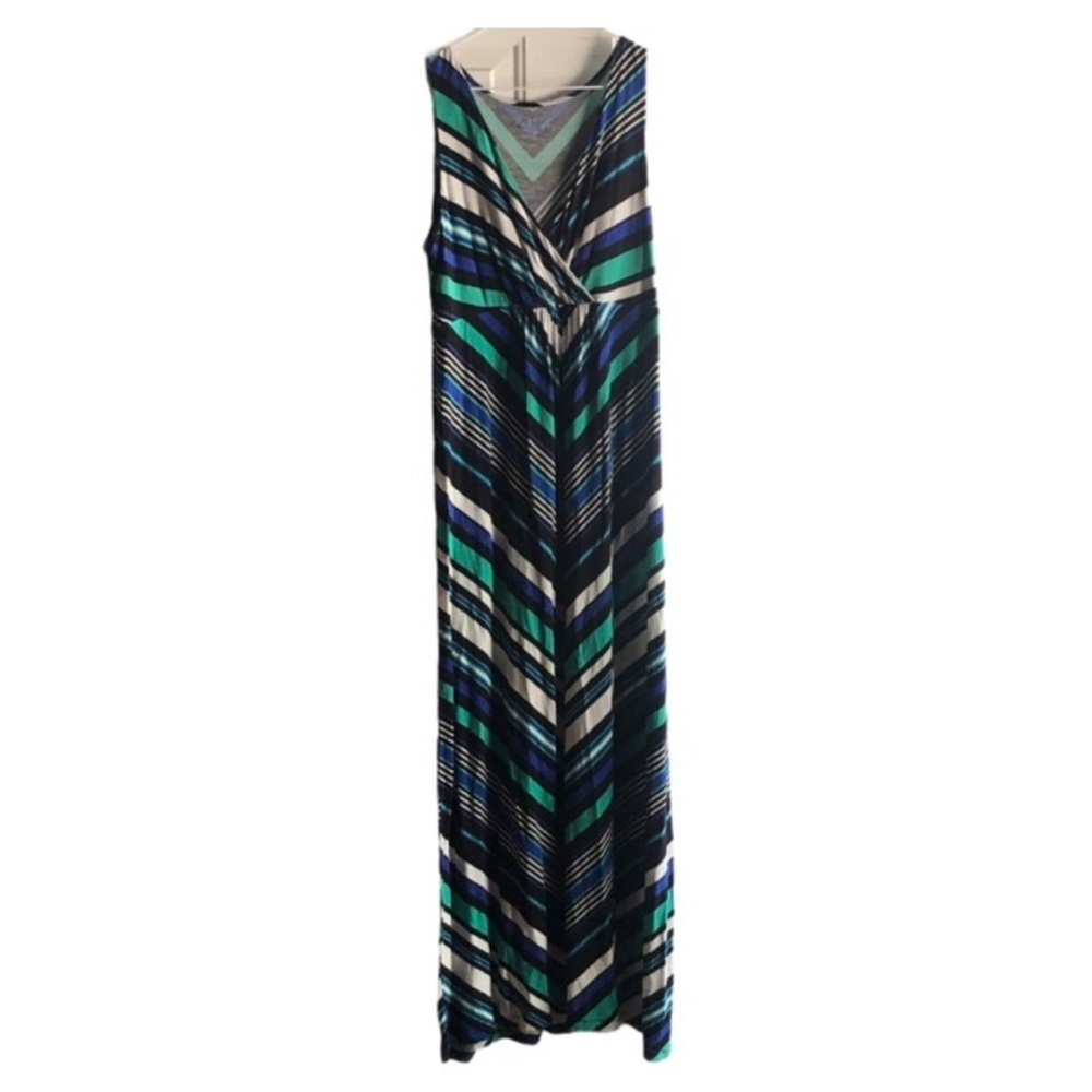 APT. 9 Green Blue And White SLEEVELESS Chevron Print MAXI Dress Size LARGE